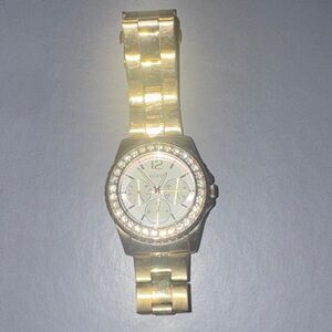 Guess Gold-Tone Watch with Crystal Bezel